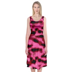 Pink  Waves Flow Series 9 Midi Sleeveless Dress by DimitriosArt