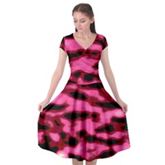 Pink  Waves Flow Series 9 Cap Sleeve Wrap Front Dress by DimitriosArt