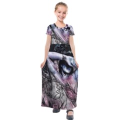 Watercolor Girl Kids  Short Sleeve Maxi Dress by MRNStudios