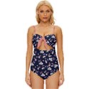 Blue Flower Knot Front One-Piece Swimsuit View1