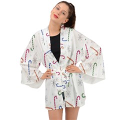Christmas Candy Canes Long Sleeve Kimono by SychEva