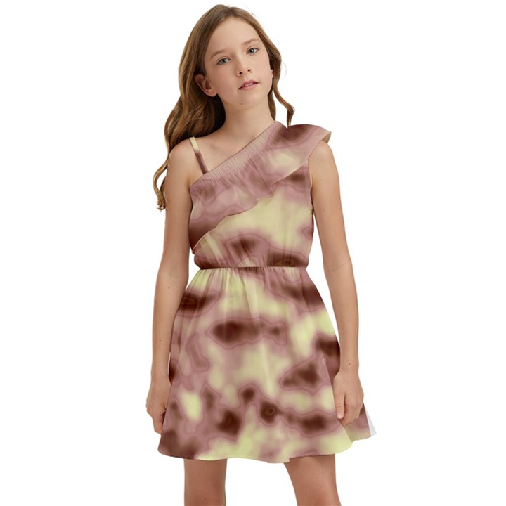 Pink  Waves Flow Series 10 Kids  One Shoulder Party Dress