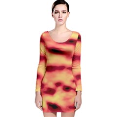 Red Waves Flow Series 4 Long Sleeve Velvet Bodycon Dress by DimitriosArt