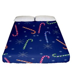 Christmas Candy Canes Fitted Sheet (queen Size) by SychEva