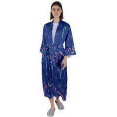 Christmas Candy Canes Maxi Satin Kimono by SychEva