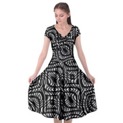 Black And White Abstract Tribal Print Cap Sleeve Wrap Front Dress by dflcprintsclothing