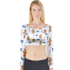 Gingerbread Man And Candy Long Sleeve Crop Top