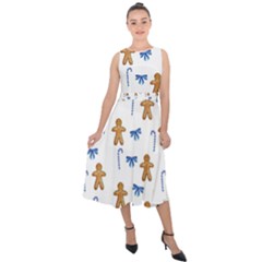 Gingerbread Man And Candy Midi Tie-Back Chiffon Dress