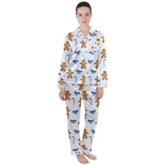 Gingerbread Man And Candy Satin Long Sleeve Pajamas Set