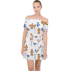 Gingerbread Man And Candy Off Shoulder Chiffon Dress