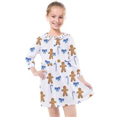 Gingerbread Man And Candy Kids  Quarter Sleeve Shirt Dress