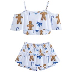 Gingerbread Man And Candy Kids  Off Shoulder Skirt Bikini