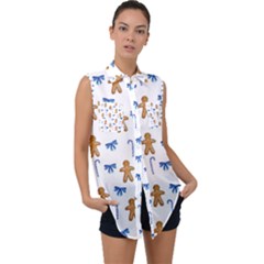 Gingerbread Man And Candy Sleeveless Chiffon Button Shirt