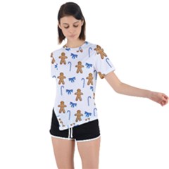 Gingerbread Man And Candy Asymmetrical Short Sleeve Sports Tee