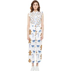 Gingerbread Man And Candy Women s Frill Top Chiffon Jumpsuit