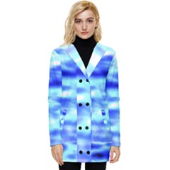 Blue Waves Flow Series 5 Button Up Hooded Coat  by DimitriosArt