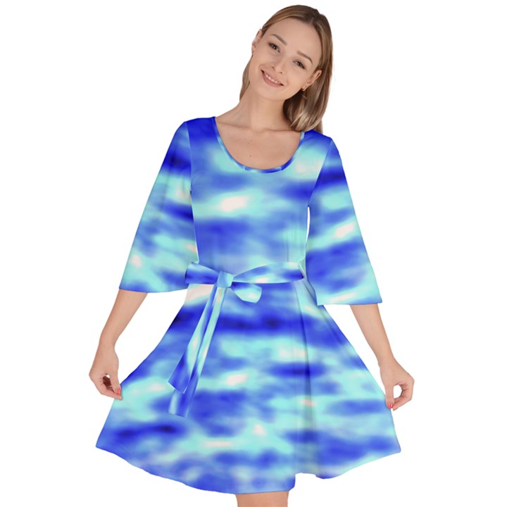 Blue Waves Flow Series 5 Velour Kimono Dress