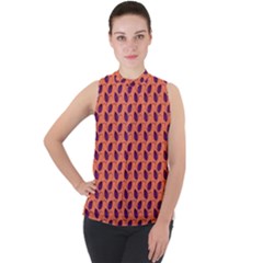 Leafs Mock Neck Chiffon Sleeveless Top by Sparkle