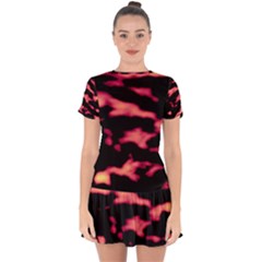 Red Waves Flow Series 5 Drop Hem Mini Chiffon Dress by DimitriosArt