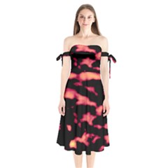 Red Waves Flow Series 5 Shoulder Tie Bardot Midi Dress by DimitriosArt