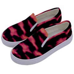 Red Waves Flow Series 5 Kids  Canvas Slip Ons by DimitriosArt