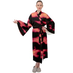 Red Waves Flow Series 5 Maxi Velour Kimono by DimitriosArt