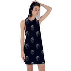 Creepy Head Sculpture With Respirator Motif Pattern Racer Back Hoodie Dress by dflcprintsclothing
