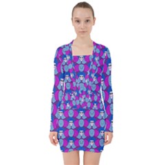 Abstract V-neck Bodycon Long Sleeve Dress by SychEva