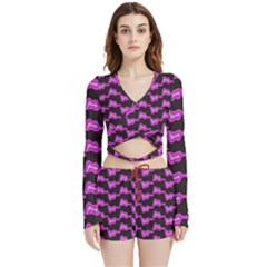 Abstract Waves Velvet Wrap Crop Top And Shorts Set by SychEva