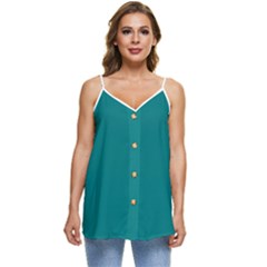 Color Teal Casual Spaghetti Strap Chiffon Top by Kultjers