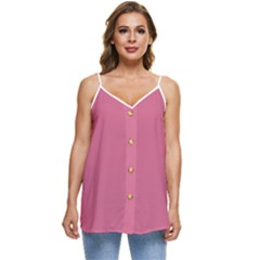 Color Pale Violet Red Casual Spaghetti Strap Chiffon Top