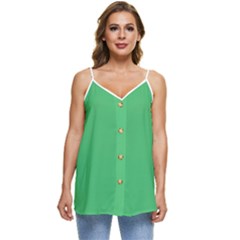 Color Paris Green Casual Spaghetti Strap Chiffon Top by Kultjers