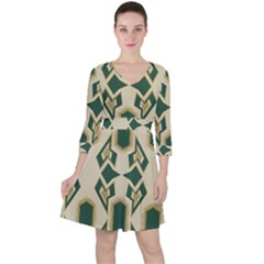 Abstract Pattern Geometric Backgrounds   Quarter Sleeve Ruffle Waist Dress by Eskimos