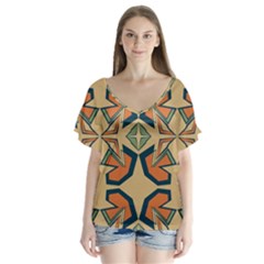 Abstract pattern geometric backgrounds   V-Neck Flutter Sleeve Top