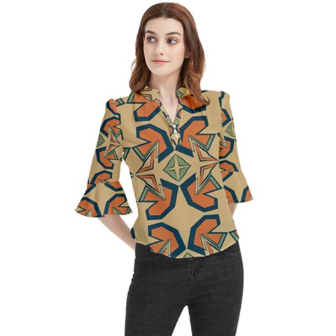 Abstract Pattern Geometric Backgrounds   Loose Horn Sleeve Chiffon Blouse by Eskimos