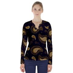 Floral Pattern Paisley Style Paisley Print  Doodle Background V-neck Long Sleeve Top by Eskimos