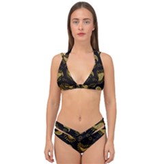 Floral Pattern Paisley Style Paisley Print  Doodle Background Double Strap Halter Bikini Set by Eskimos