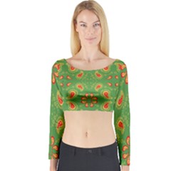 Floral Pattern Paisley Style Paisley Print  Doodle Background Long Sleeve Crop Top by Eskimos