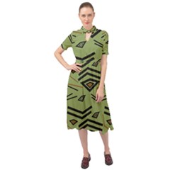 Abstract Pattern Geometric Backgrounds   Keyhole Neckline Chiffon Dress by Eskimos