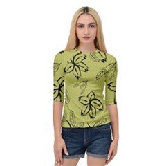 Folk Flowers Print Floral Pattern Ethnic Art Quarter Sleeve Raglan Tee