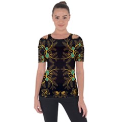 Floral Folk Damask Pattern  Shoulder Cut Out Short Sleeve Top by Eskimos