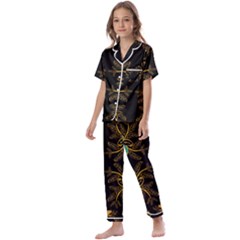 Floral Folk Damask Pattern  Kids  Satin Short Sleeve Pajamas Set by Eskimos