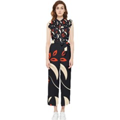 Folk Flowers Print Floral Pattern Ethnic Art Women s Frill Top Chiffon Jumpsuit by Eskimos