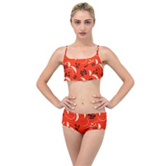 Folk Flowers Print Floral Pattern Ethnic Art Layered Top Bikini Set