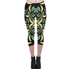 Floral Folk Damask Pattern Fantasy Flowers  Capri Leggings  by Eskimos