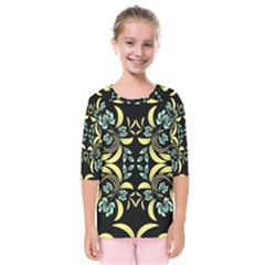 Floral Folk Damask Pattern Fantasy Flowers  Kids  Quarter Sleeve Raglan Tee