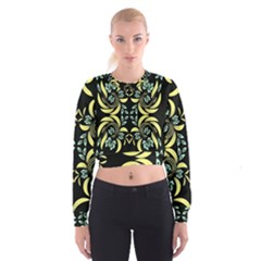 Floral Folk Damask Pattern Fantasy Flowers  Cropped Sweatshirt by Eskimos