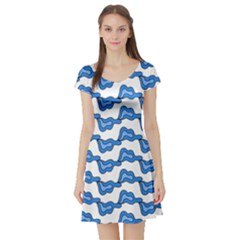 Abstract Waves Short Sleeve Skater Dress by SychEva