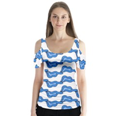 Abstract Waves Butterfly Sleeve Cutout Tee 