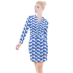 Abstract Waves Button Long Sleeve Dress by SychEva